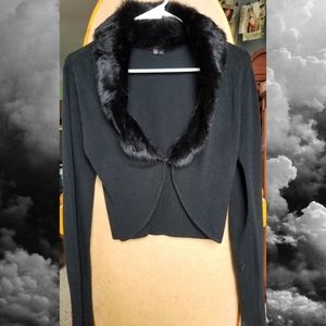 Rabbit fur collar mini sweater